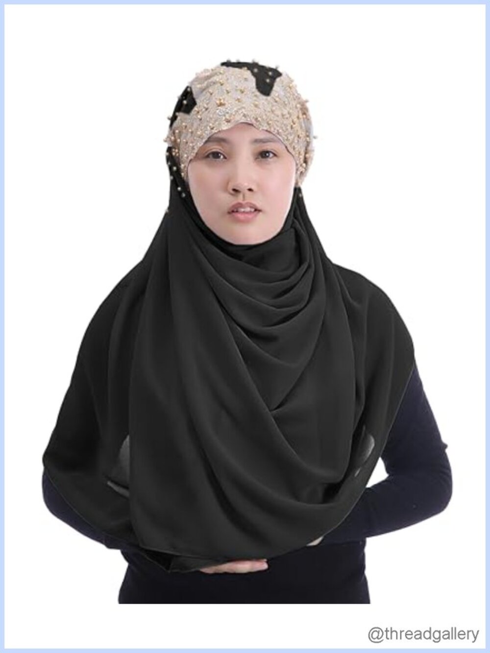 Chiffon Hijab Scarf Head Wrap with Gold Sequins Beads